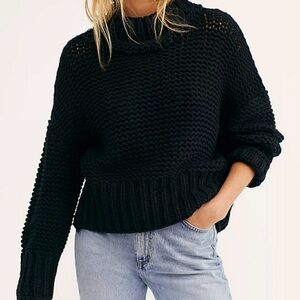 Free People Black My Only Sunshine Chunky Knit Sweater, L